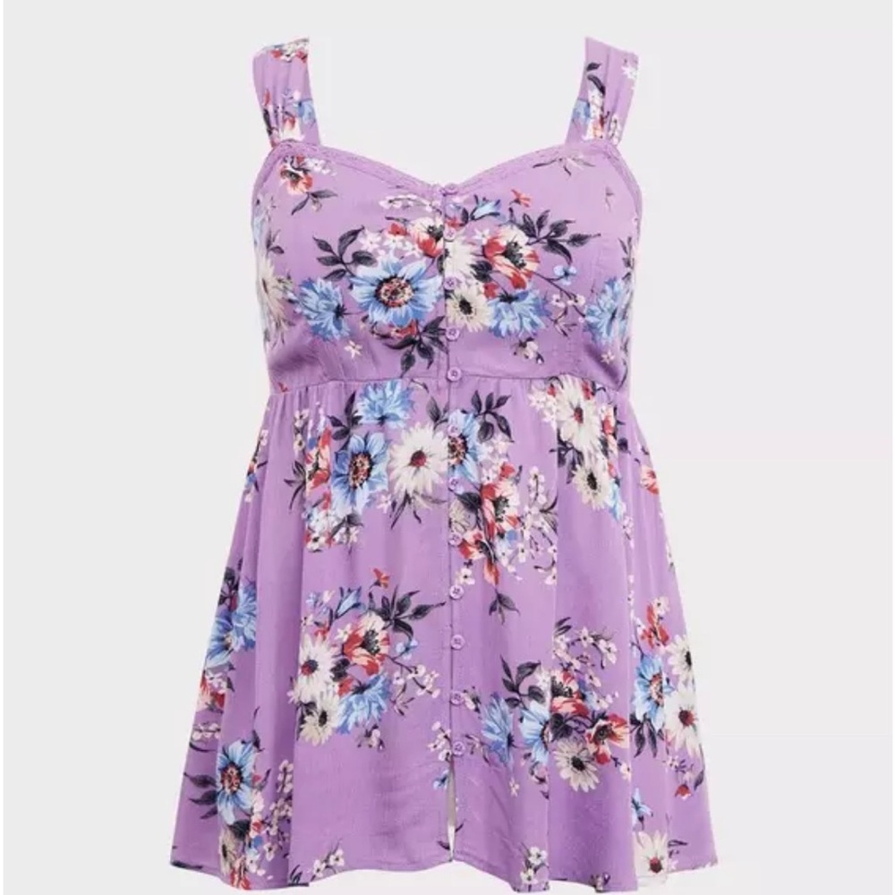 Torrid 2x Purple Floral Baby Doll Adjustable Strap Tank Top